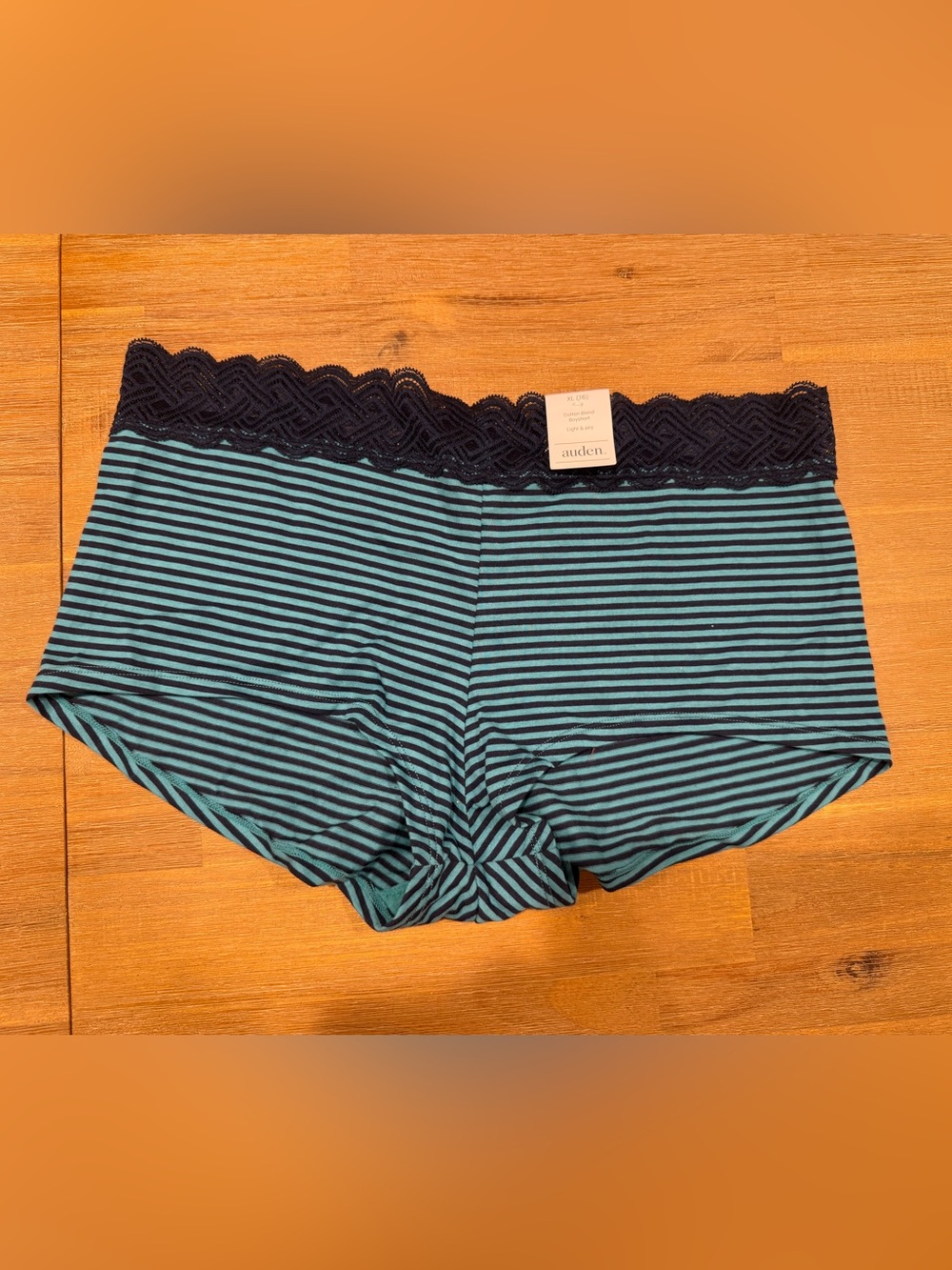 Auden Teal and Black Striped Lace-Trim Boyshort